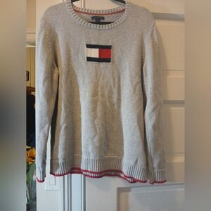 Vintage Tommy Hilfiger Womens XL Cotton Sweater Gray Flag